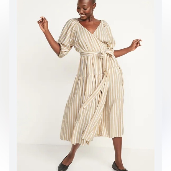 NWT Old Navy Striped Tie Belt wrap Midi Dress size L - Picture 1 of 16